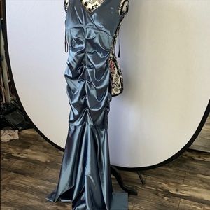 Slate blue silk dress